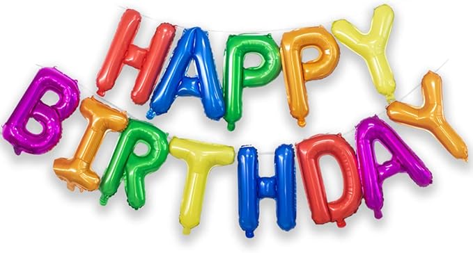 KALOR Rainbow Happy Birthday Balloons Banner,16 Inch Mylar Foil Letters Sign,Reusable Balloons for 30th 40th 50th 60th Birthday Party Decorations