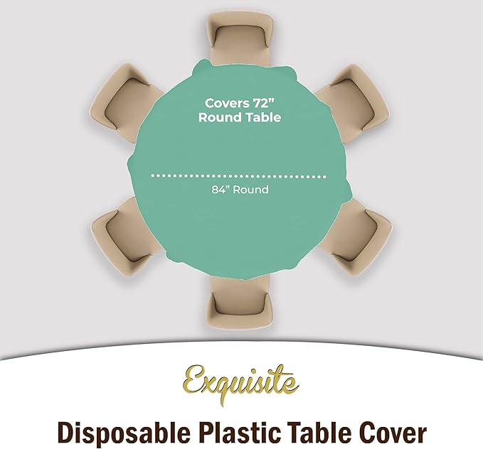 Exquisite Party Solids 6-Pack Premium Plastic Tablecloth 84in. Round Plastic Table Cover - Mint