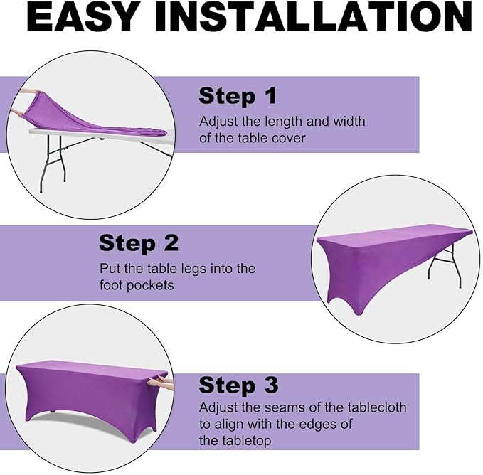 Trlyc 1 Pack 6FT Spandex Table Cloth - 72 x 30 Inch Rectangular Stretch Tablecloth, Wrinkle Resistant Scretch Table Cover for Wedding, Party, Banquet, Picnic, Outdoor Decoration (1Pcs,Purple)