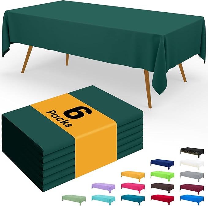 Smiry Disposable Table Cloth - 6 Pack, 54 x 108 Inch Waterproof Rectangle Tablecloths for Parties, Decorative Plastic Table Cover, Leakproof & Sturdy, Christmas Green