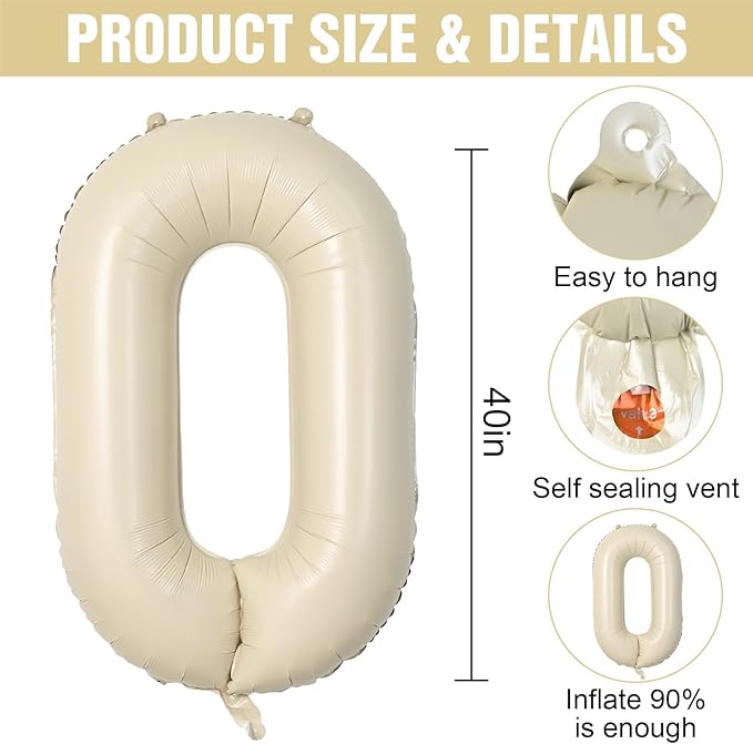 Cream Letter ONE Balloons,40 Inch Number 1 Balloon Beige for Baby Shower Gender Reveal Backdrop Party Decorations