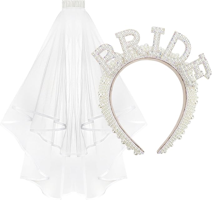 Jaciya Pearl Bride Headband with Veil