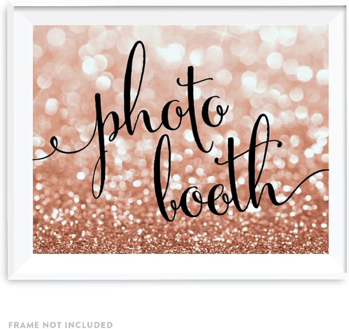 Andaz Press Wedding Party Signs, Glitzy Rose Gold Glitter, 8.5x11-inch, Photo Booth Sign, 1-Pack, Bokeh Colored Party Supplies