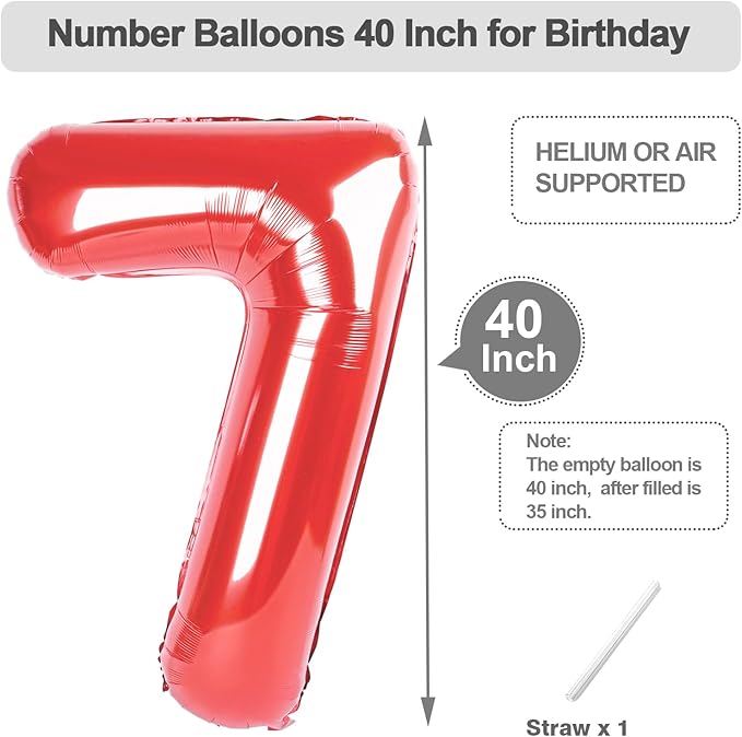 Number 17 Balloons, 40 Inch Balloons for Woman Man 17th Red Birthday Party Decoration, Foil Number Ballon for 17, 71 Valentine's Day, Anniversary, Bridal Shower, Graduation