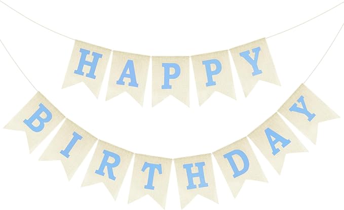 Anwyll Happy Birthday Banner - NO DIY Burlap Happy Birthday Banner Sign Happy Birthdays Party Decoration Happy Birthdays Banners Bunting for Men Boy Prince Celebration Party Backdrops (Blue)