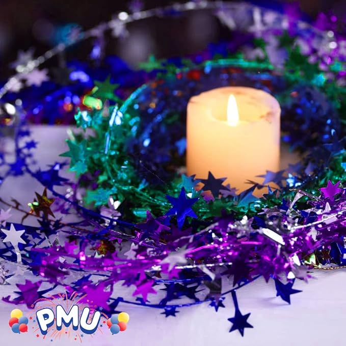 PMU 300 Ft Star Wire Shiny Garland Purple - Halloween, Christmas Party, Wedding, Birthday, Festive Home Decoration Ornament Purple (12pc-25Ft Each)
