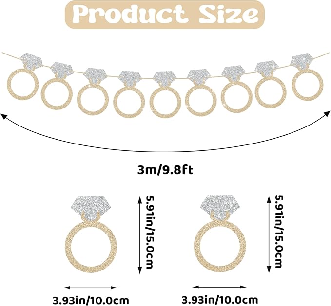 Ring Banner Bachelorette Party Decorations, Pre-Strung Bridal Shower Decorations, Glitter Engagement Party Decorations, Wedding Banner for Wedding Couples Shower Married Signs Backdrop
