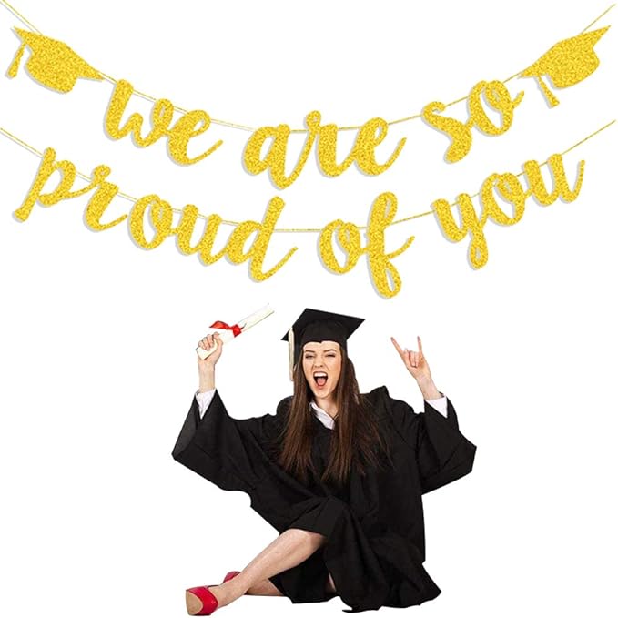 2026 Graduation Banners Party Decorations, Gold Glitter We Are So Proud of You Graduations Banners Garland for Congratulation Graduation Party Supplies, School, Home, Car Decorations