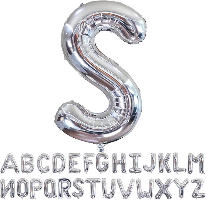Silver Letter S Balloons 40 inch Large Alphabet S Balloons Silver Helium Foil Letter Balloon Banner for Birthday Party Anniversary Wedding Decoration