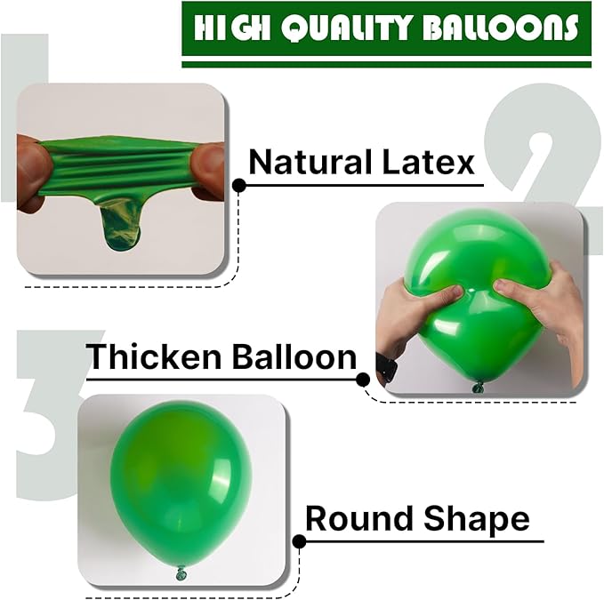 PartyWoo Green Balloons 101pcs 12 Inch Green Latex Helium Balloons for Birthday Baby Shower Graduation Engagement Wedding Dinosaur Jungle Golf Football Baseball Theme Party Decorations Green-Y24