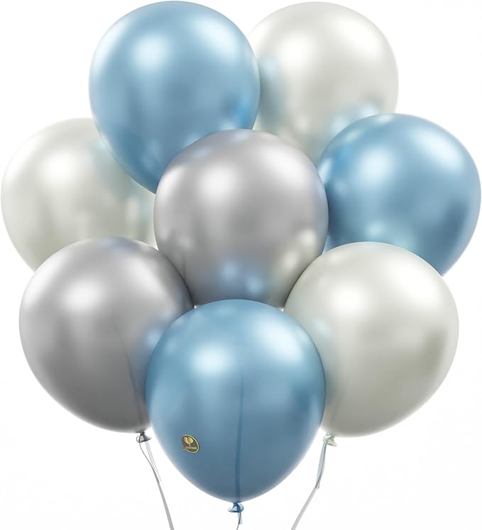 AFTERLOON® Biodegradable Balloons 24 pcs Pearlized White/Silver/Baby Blue 10 Inch Pearl Color, Pearlescent Thickened Extra Strong Natural Latex Helium Float, Colorful Bulk Color Globos Para De Kids