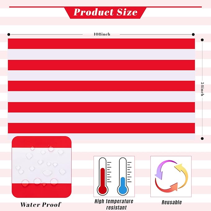 Kesfey 5 Packs Red and White Vertical Striped Tablecloth 54 x 108 Inch Circus Carnival Theme Party Table Cloths Decorations Waterproof Red Striped Picnic Table Cover for Independence Birthday Party