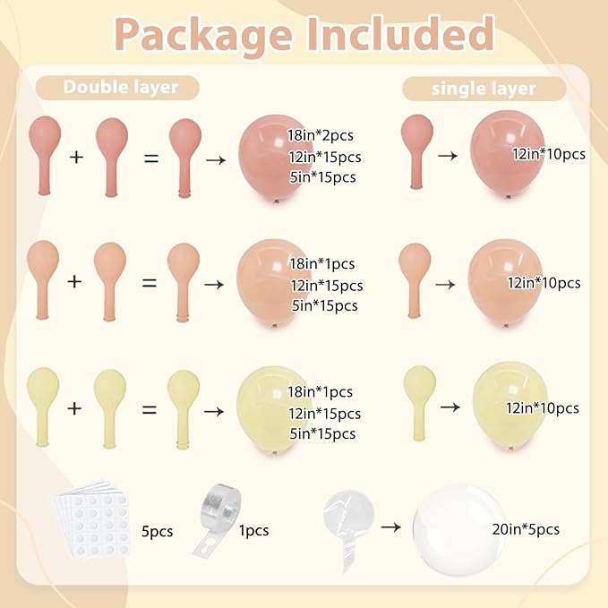 Pastel Pink Peach Balloon Arch Kit, Double Stuffed Pastel Light Pink Orange Ivory White Clear Bobo Spring Balloons Garland Kit for Wedding Bridal Shower Birthday Party Decoration