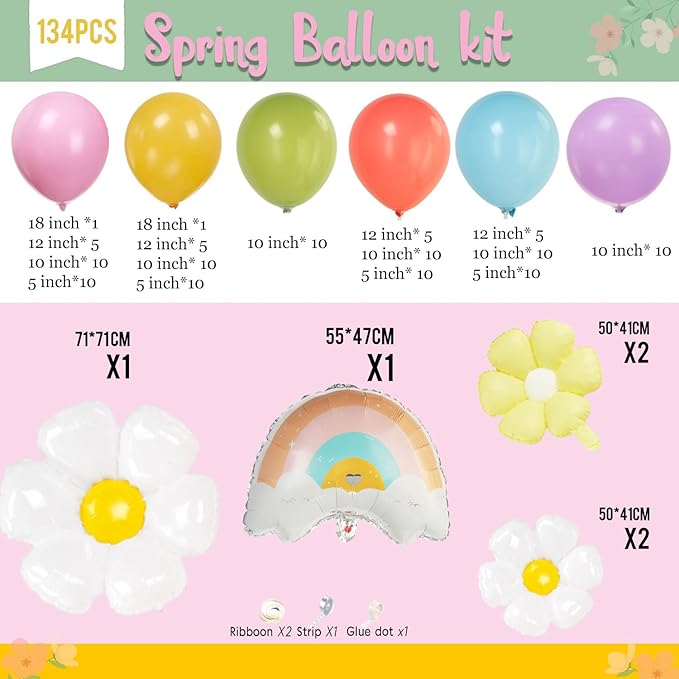 Pastel Daisy balloon arch kit Pastel pink yellow green blue red Purple balloons with rainbow daisy Flower balloon for spring Baby Shower Easter tea Party two groovy Birthday decorations