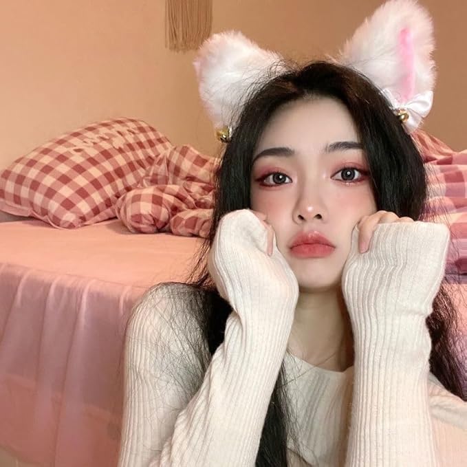 Light Up Headband Cat Ears With Bell Furry Headband Rave Accessories For Women Girls Valentine's Day Party Costume