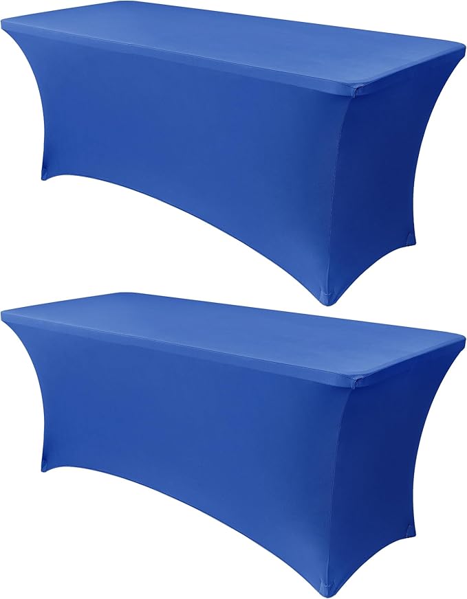 Obstal 6ft Stretch Spandex Table Cover for Standard Folding Tables - 2 Pack Universal Rectangular Fitted Tablecloth Protector for Wedding, Banquet and Party, 72L x 30W x 30H Inches, Royal Blue, 2pc