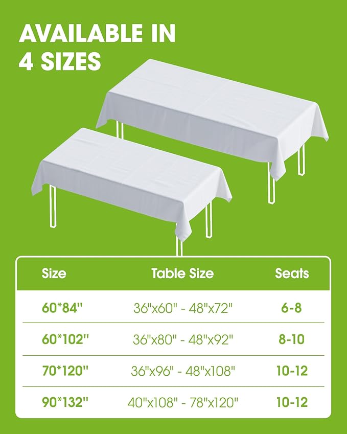 Pureegg Rectangle Table Cloth 70" x 120" – Durable Polyester Tablecloth Offers Reusable & Washable Protection, Ideal for Outdoor Party, Picnic, Wedding, Banquet and Birthday, 1 Pack, White