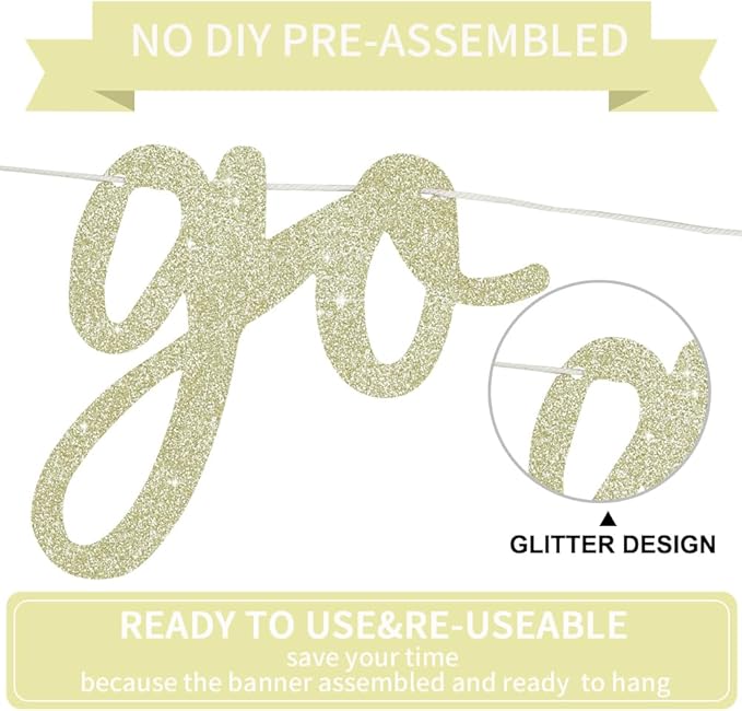 BEISHIDA Light Gold Go Shawty It's Your Birthday Banner - NO DIY - Hip Hop Theme Glitter Happy Birthday Banner - Pre-Strung - Black Rap Theme Happy Birthday Sign for Man Women birthday Party Supply