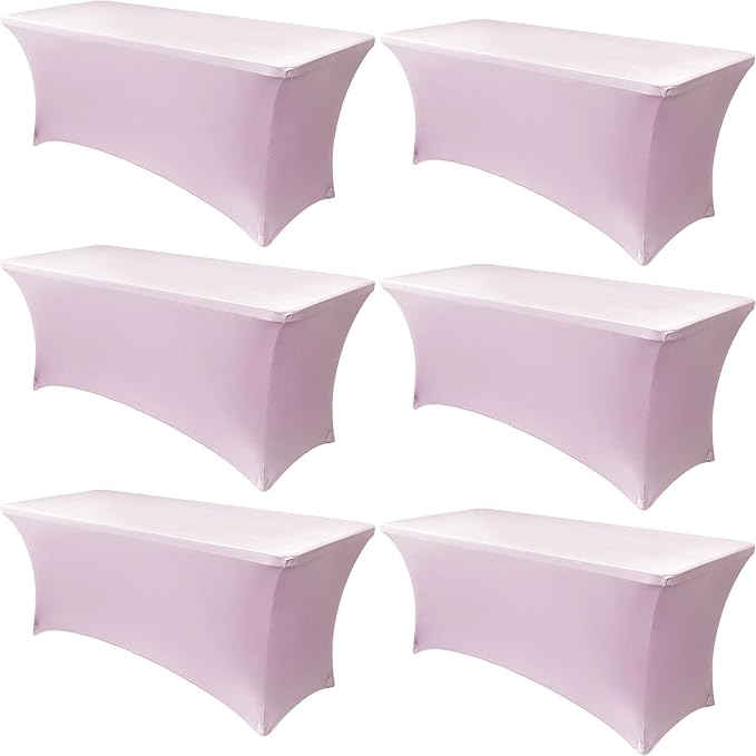 Obstal 6 Pack Stretch Spandex Table Covers for 8 Foot Tables - 8 FT Universal Rectangular Fitted Tablecloth Protector for Wedding, Banquet, Party (Pink, 96 Length x 30 Width x 30 Height Inches)