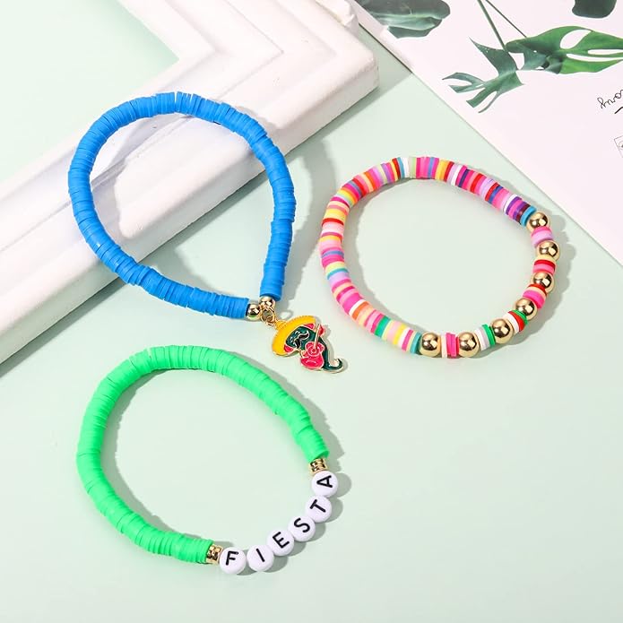 Surfer Heishi Bracelets for Women Stackable Rainbow Vinyl Disc Clay Beaded Stretch Bracelets Elastic Layering Friendship Bracelets Boho Summer Beach Jewelry