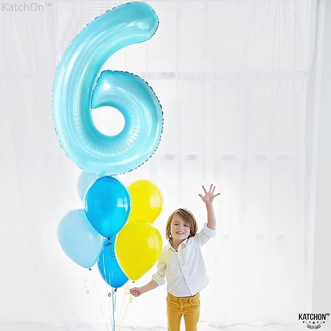KatchOn Giant Light Blue Number 6 Balloon - 40 Inch, Pack of 1, Helium Supported, Unisex Children, Birthday, Number Balloon
