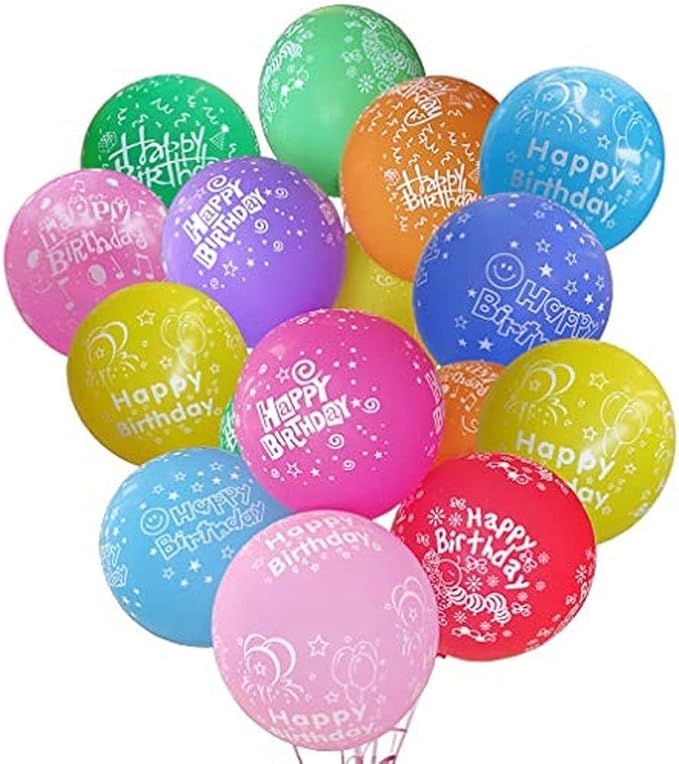 Happy Birthday Balloons 52 Pcs Colorful Latex Balloons with "Happy Birthday" Printed for Kids Birthday Party Decoration