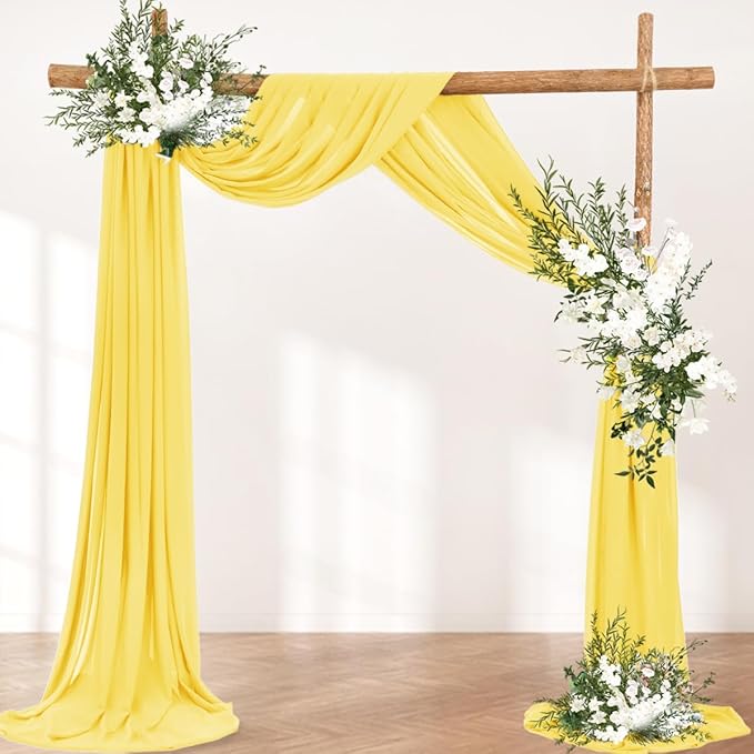 Wedding Arch Draping Fabric 30'' x 18FT Sheer Chiffon Arch Drape Backdrop 1 Panel Yellow Drape for Easter Bridal Shower Baby Shower Photo Booth Church Decor Birthday Party Outdoor Decoration