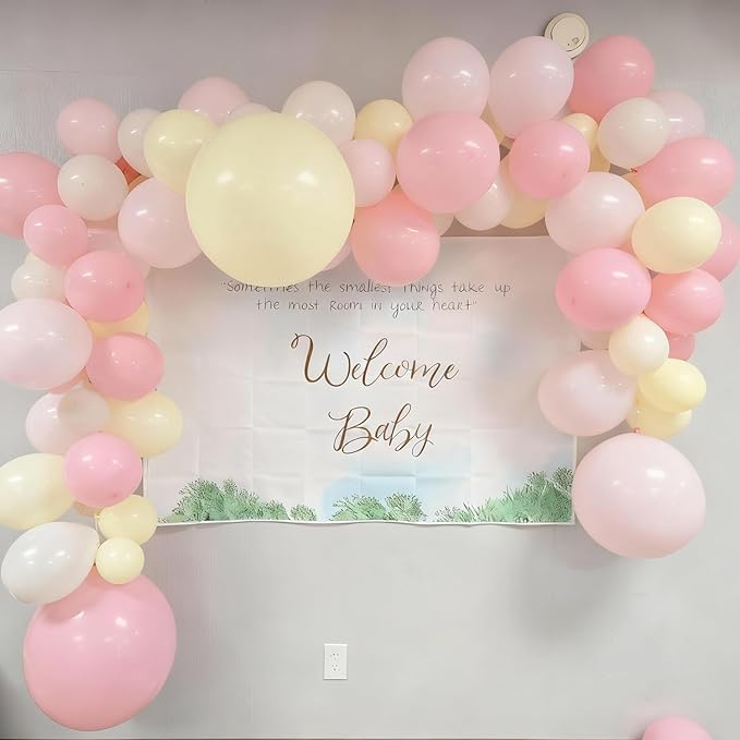 Pink and Yellow Balloons, 60Pcs 12 Inch Pastel Pink Light Pink Yellow Sand White Balloons for Baby Shower Bridal Shower Anniversary Wedding Bee Bear Themed Birthday Party Decorations