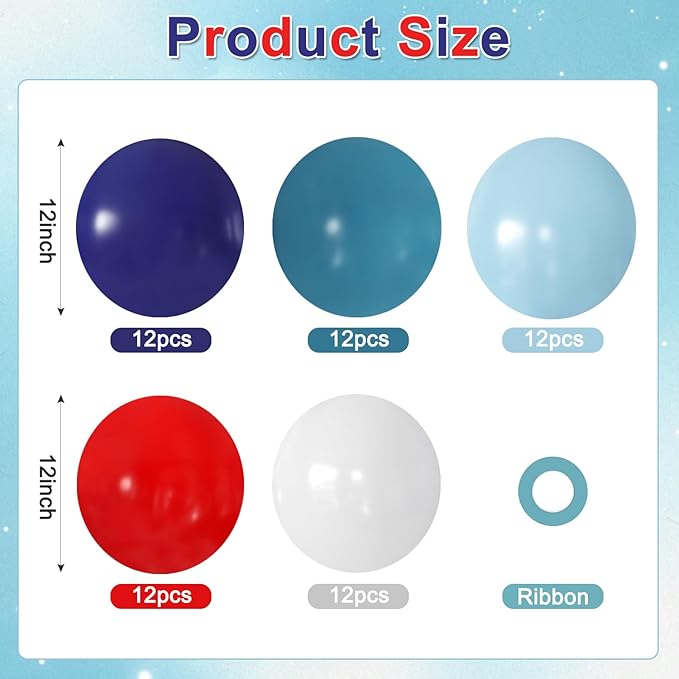 Red Blue White Balloons, 60Pcs 12 Inch Red Navy Light Blue Dusty Blue White Balloons for Baseball Birthday Party Baby Shower 4th of July Decorations