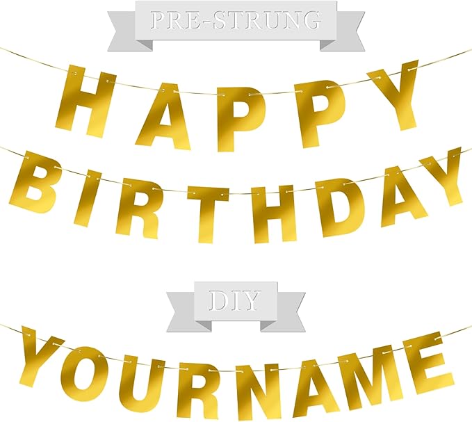 68PCS Custom Banner Kit Pre-Strung Happy Birthday Banner with Name DIY Letter Banners Personalized Banners for Party Golden