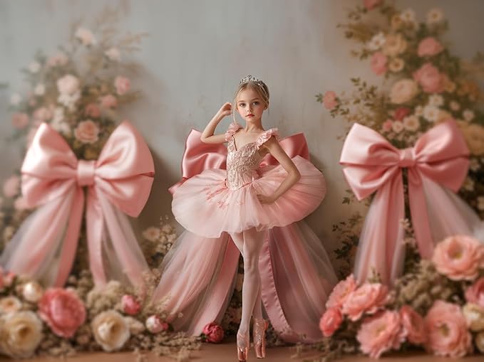 Kate 7x5ft Elegant Pink Floral Cute Bow Backdrops for Photography Romantic Wedding Background Happy Birthday Party Pricess Decoration Backdrop