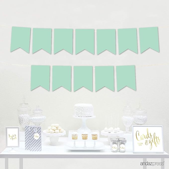 Andaz Press Hanging Pennant Banner with String, Mint Green, 1-Set, 24 Pennants, Approx. 12-Feet Long