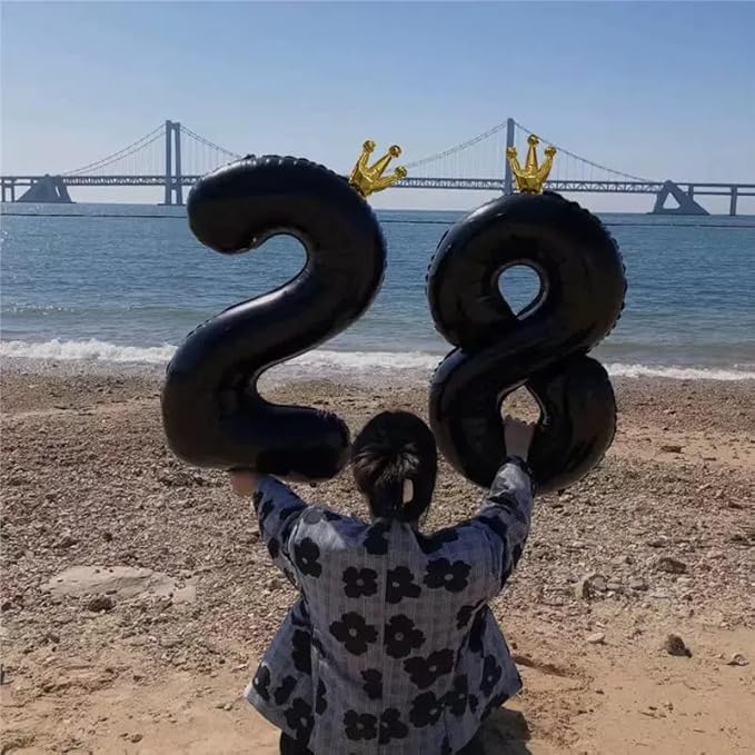 Black Number 8 Balloon with Crown, 40 inch Black Number Balloon 8th Birthday Party Decoration black Crown Balloons 0-9 for Birthday Party Anniversary Decorations Supplies