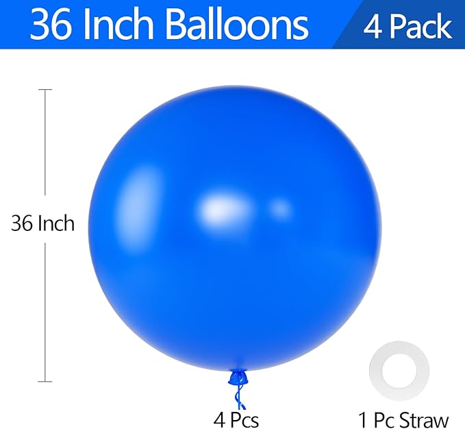 KALOR Dark Blue Giant Balloons 36 Inch Large Latex Balloons, 4 Pack Jumbo Round Helium Balloon for Birthday Bridal Shower Wedding Baby Shower Party Decorations