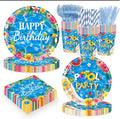 192PCS Summer Pool Birthday Party Supplies Serves 24, Blue Disposable Tableware Set Plates Cups Napkins Cutlery Straws for Men Women Boys Girls Pool Birthday Party Decorations