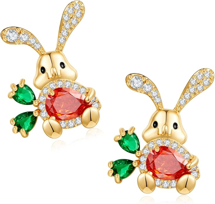 MUYAN Cute Small Easter Bunny Stud Earrings Rabbit Carrot Easter Earrings Holiday Jewelry