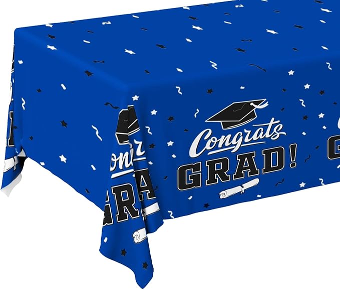 Gatherfun Graduation Decorations 2026, Gongrats Grad Tablecover for Graduation Party Supplies, 3 pcs Class Blue Table Cloths, 54"x108"