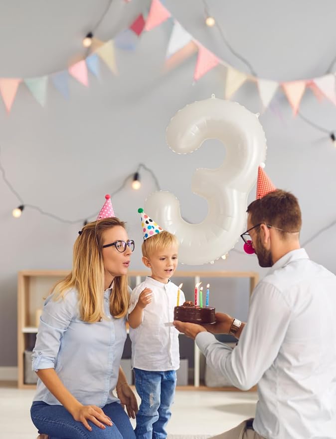 Cream Number 3 Balloons – 40 Inch Giant Foil Number Balloon, Light Cream Number Balloon for Birthday Anniversary Baby Shower Party Decorations