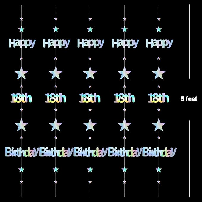 18th Birthday Decorations for Girls Iridescent Metallic Twinkle Star Garland Hanging Streamers Pre-Strung Eighteen Banner 18 Year Old Backdrop Decor Party Supplies