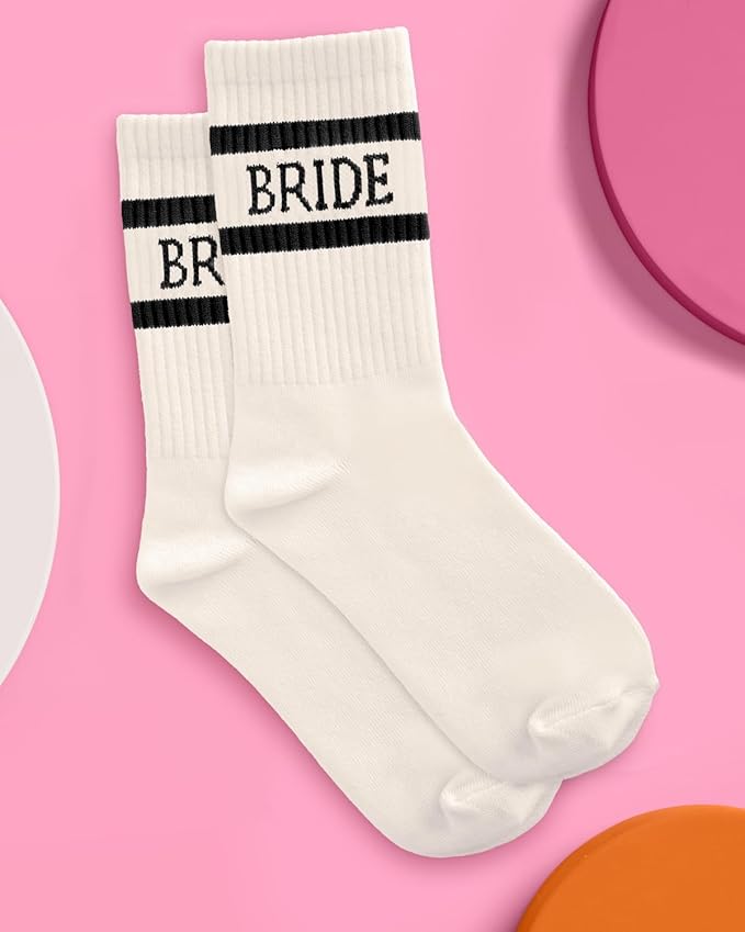 xo, Fetti Bride Socks, Ivory + Black | Bride To Be Gift, Bachelorette Decorations, Wedding Day Slippers, Bridal Footwear Gift