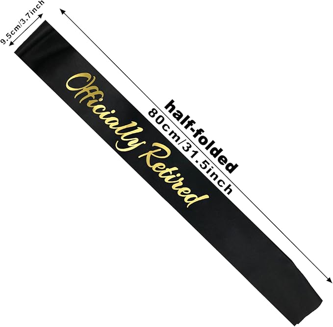 Officially Retired Sash, Reitrement Sash for Men and Women Retirement Party Decorations Supplies, Black + Gold(Officially Retired)