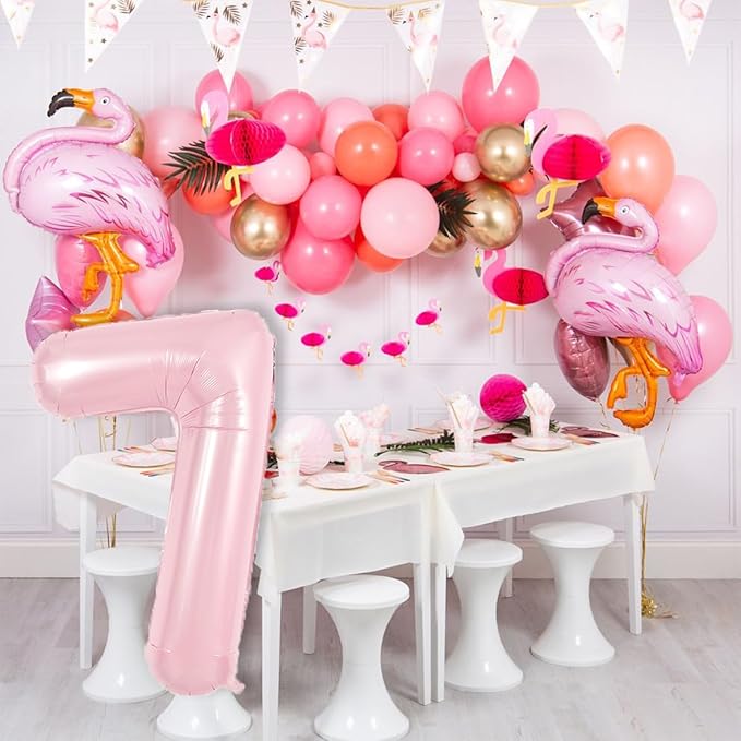 TONIFUL 40 Inch Pastel Pink Number 7 Balloon Balloon Big Pink Digital 7 Balloon for Girl's Birthday Party Wedding Bridal Shower Engagement Anniversary Photo Shoot Supplies