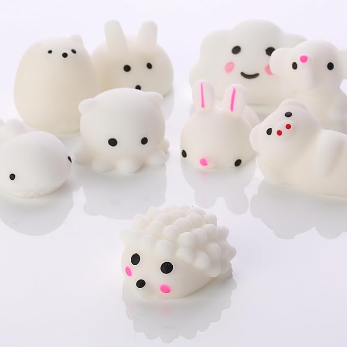Mr. Pen- White Animal Squishy Toys, 12 Pack, Washable Twistable Stretchy Squishies, Soft Stress Relief Sensory Toys for Squeezing, Party Favors, Classroom Rewards & Kids’ Gifts, Easter Egg Fillers