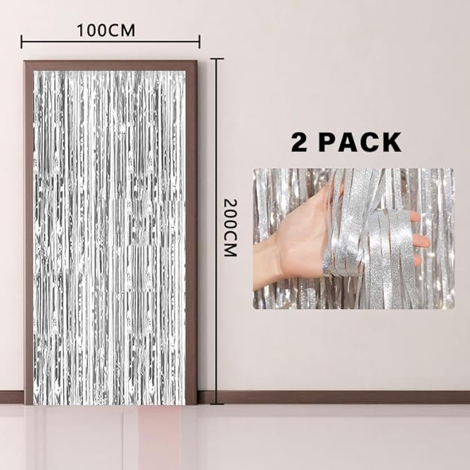 Birthday Party Streamer Backdrop Decorations-Glossy Foil,Brightly Colored,Perfect for Themed Party,Christmas,2 Pack,Silver