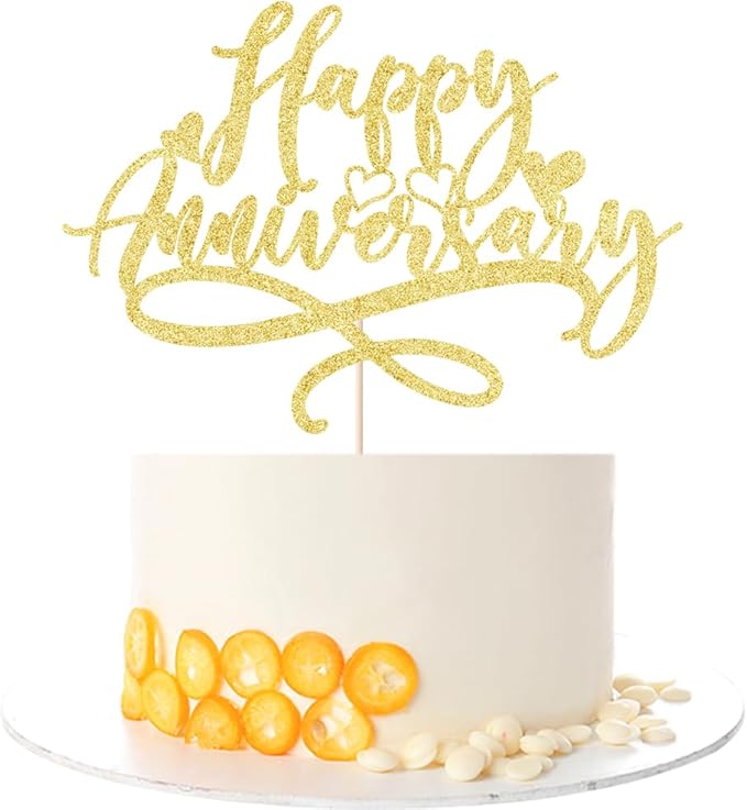 Happy Anniversary Cake Topper, celebrate Company Wedding Birthday Party Decoration Gold Glitter(Anniversary)