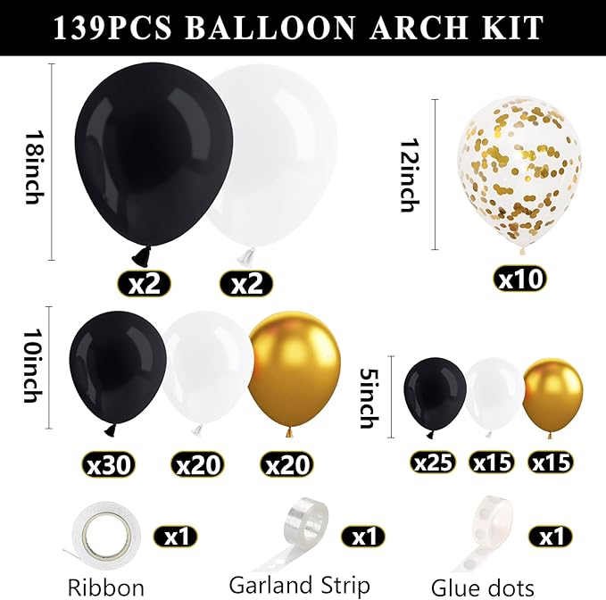 DAZONGE 2026 Graduation Decorations Black and Gold - Set of 4 Grad Boxes with 139pcs Balloon Arch Garland Kit & 4 Light Strings - So Proud of You 2026 Graduation Party Decorations for Any Grades
