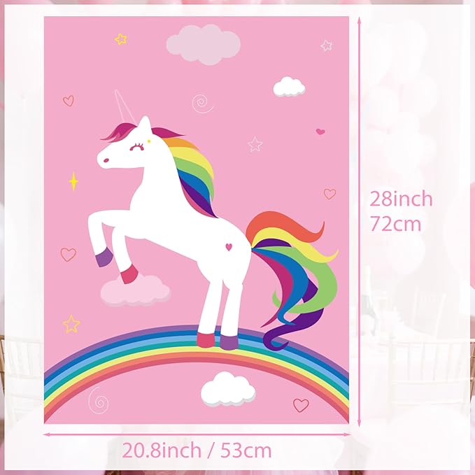 PLULON Pin The Horn On The Unicorn for Kids Birthday Party Game, Unicorn Party Supplies Favors Girls Birthday Decorations Poster Home Family Wall Decorations for Girl Boy Classroom Activities