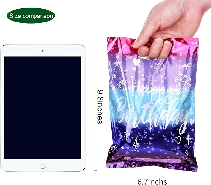 PintreeLand 6.7 * 9.8inch Happy Birthday Party Favor Bags 40 PCS, Plastic Goodies Loot Gift Bags Bulk for Kids Baby Girls & Boys Birthday Party Supplies (A Style 40 Packs)