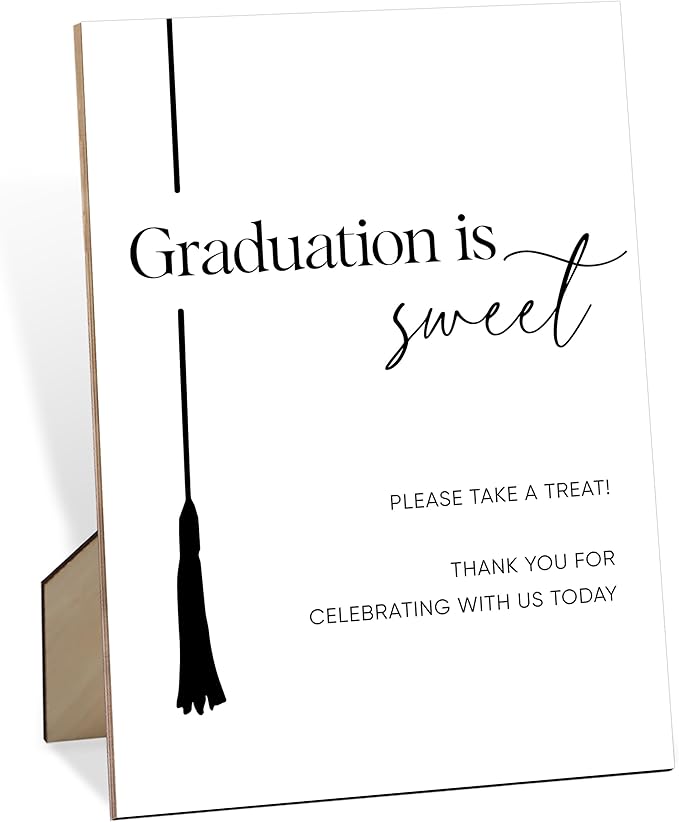 Graduation is Sweet Sign for Dessert Table, 8×11" Please Take A Treat Graduation Tassel Wooden Sign With Stand, 2025 Graduation Party Decorations Centerpieces for Tables, Congrats Grad Party Supplies