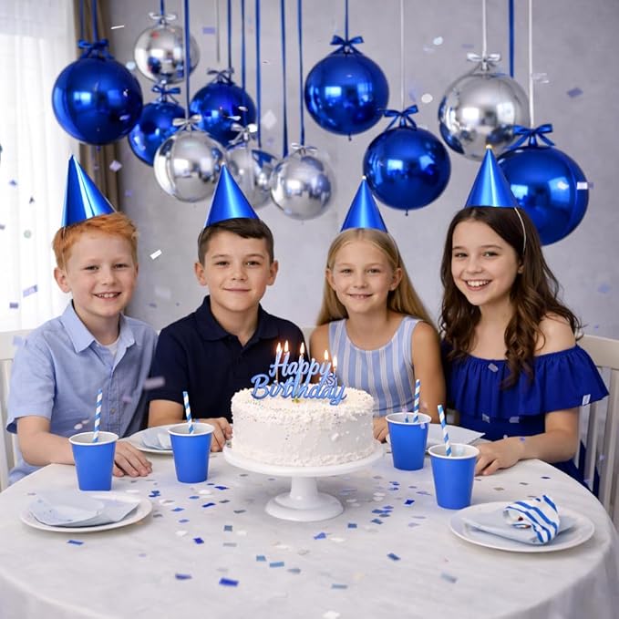 Togvu Blue Silver Round Foil Balloons, 16PCS Different Sizes 4D Metallic Balloon Large Sphere Mirror Ball Balloons for Prom Graduation New Year Birthday Party Wedding Ceiling Decorations Supplies